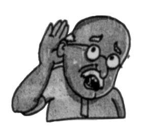 A man holding his hand behind his ear.