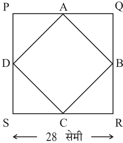 चौरस PQRS; बाजूंचे मध्यबिंदू A, B, C, D जोडून झालेला चौरस.